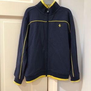 Ferrari boys blue w/ yellow stripe 95% cotton zip up jacket